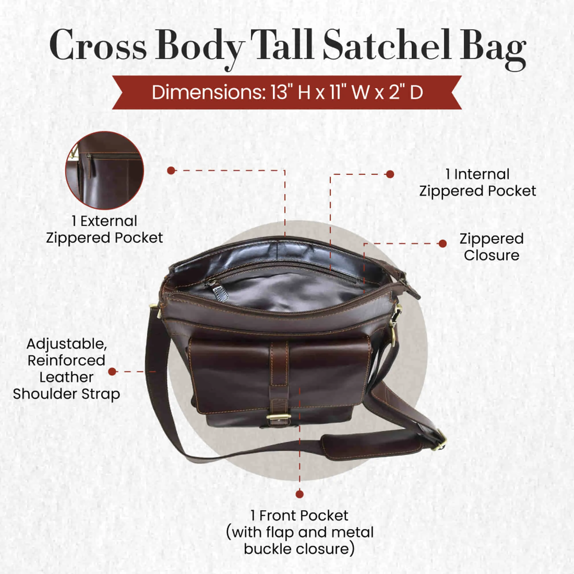 392002 Tall Cross Body Satchel Bag in Dark Brown Full Grain Leather | Style n Craft