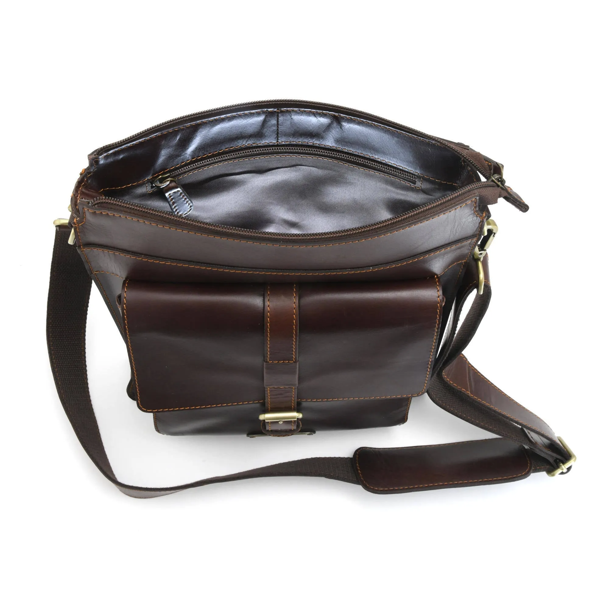 392002 Tall Cross Body Satchel Bag in Dark Brown Full Grain Leather | Style n Craft