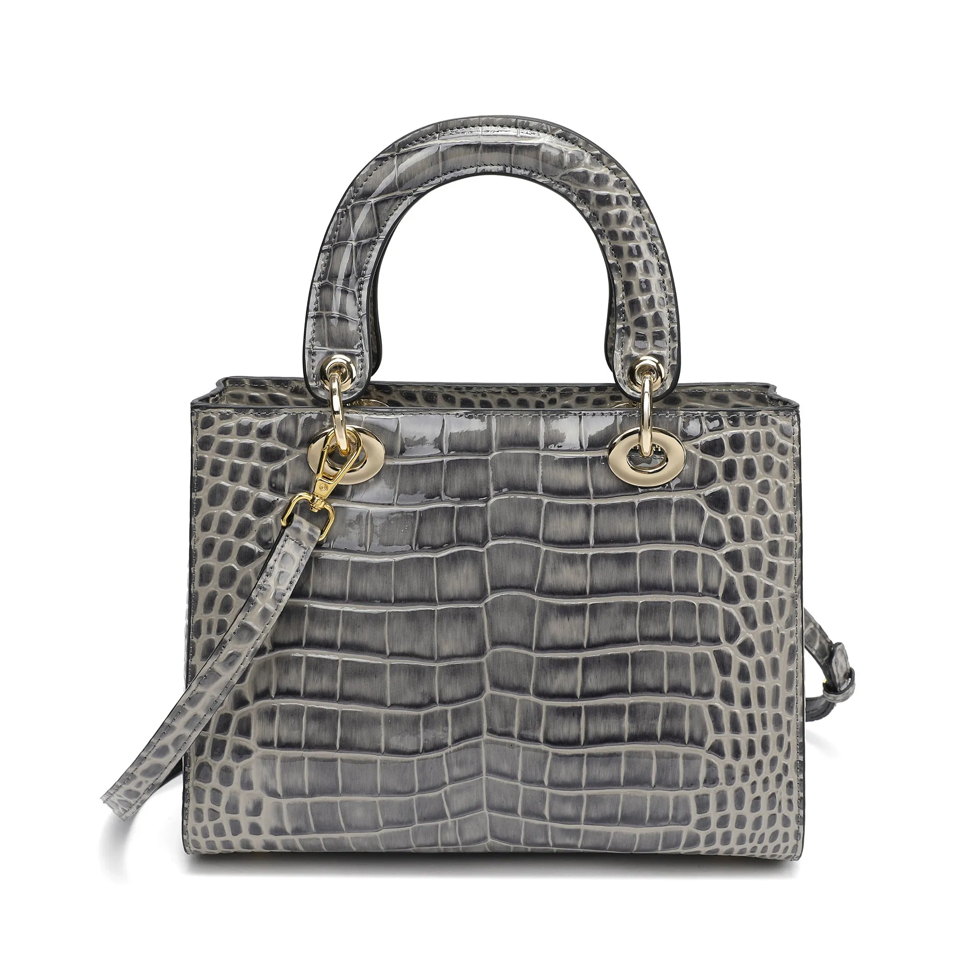 Alligator Embossed Leather Satchel