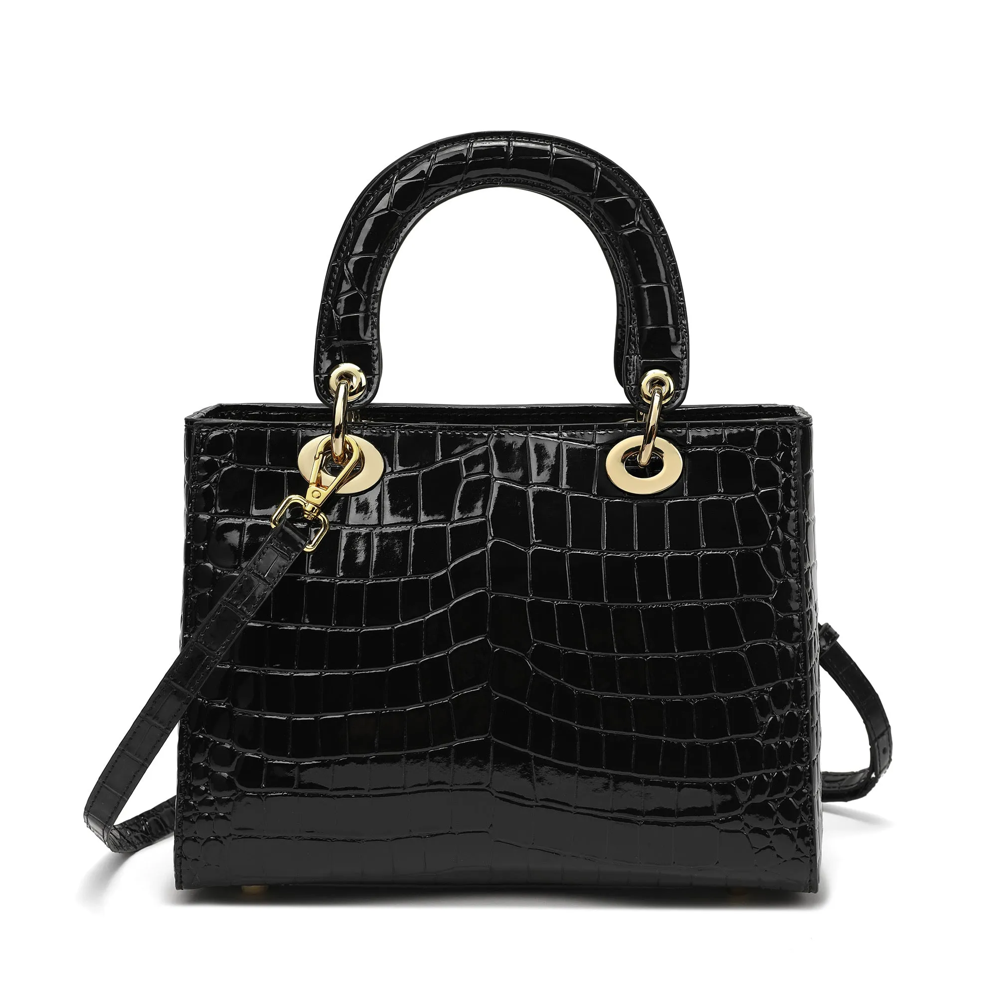 Alligator Embossed Leather Satchel