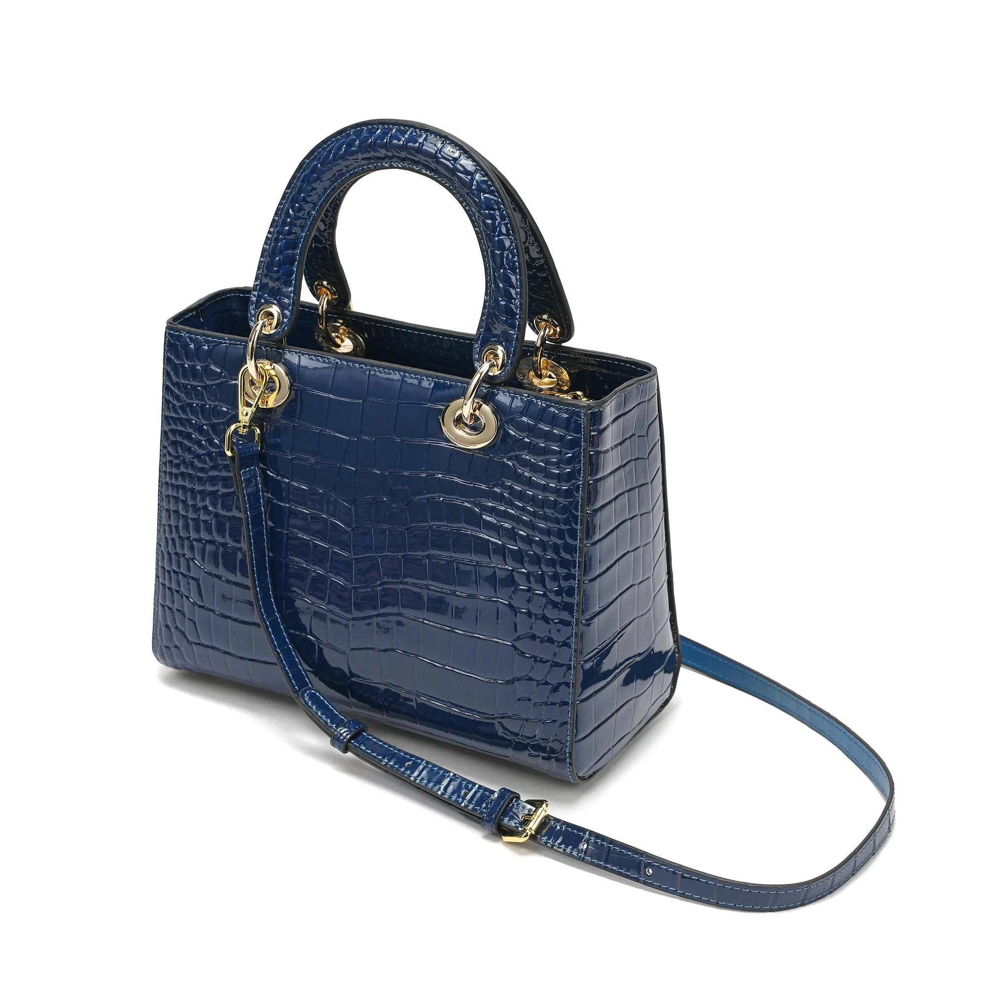 Alligator Embossed Leather Satchel