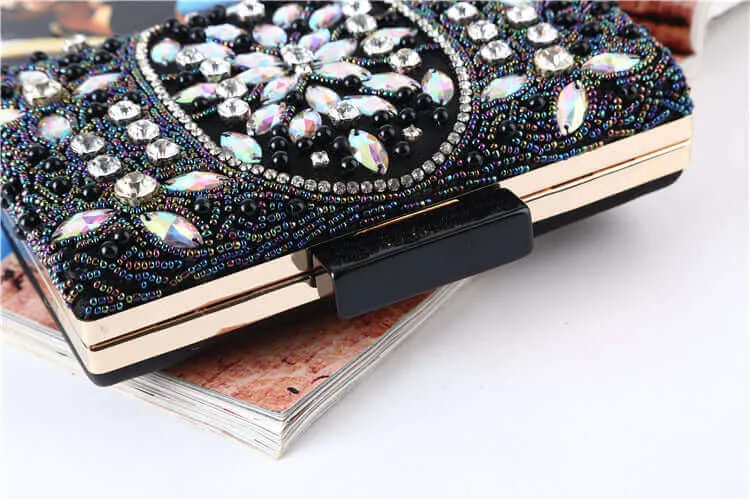 Black Beaded Evening Clutch Bag