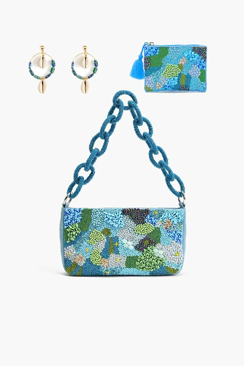 Blue Lagoon Luxe Trio Shoulder Bag, Mini Pouch & Earrings