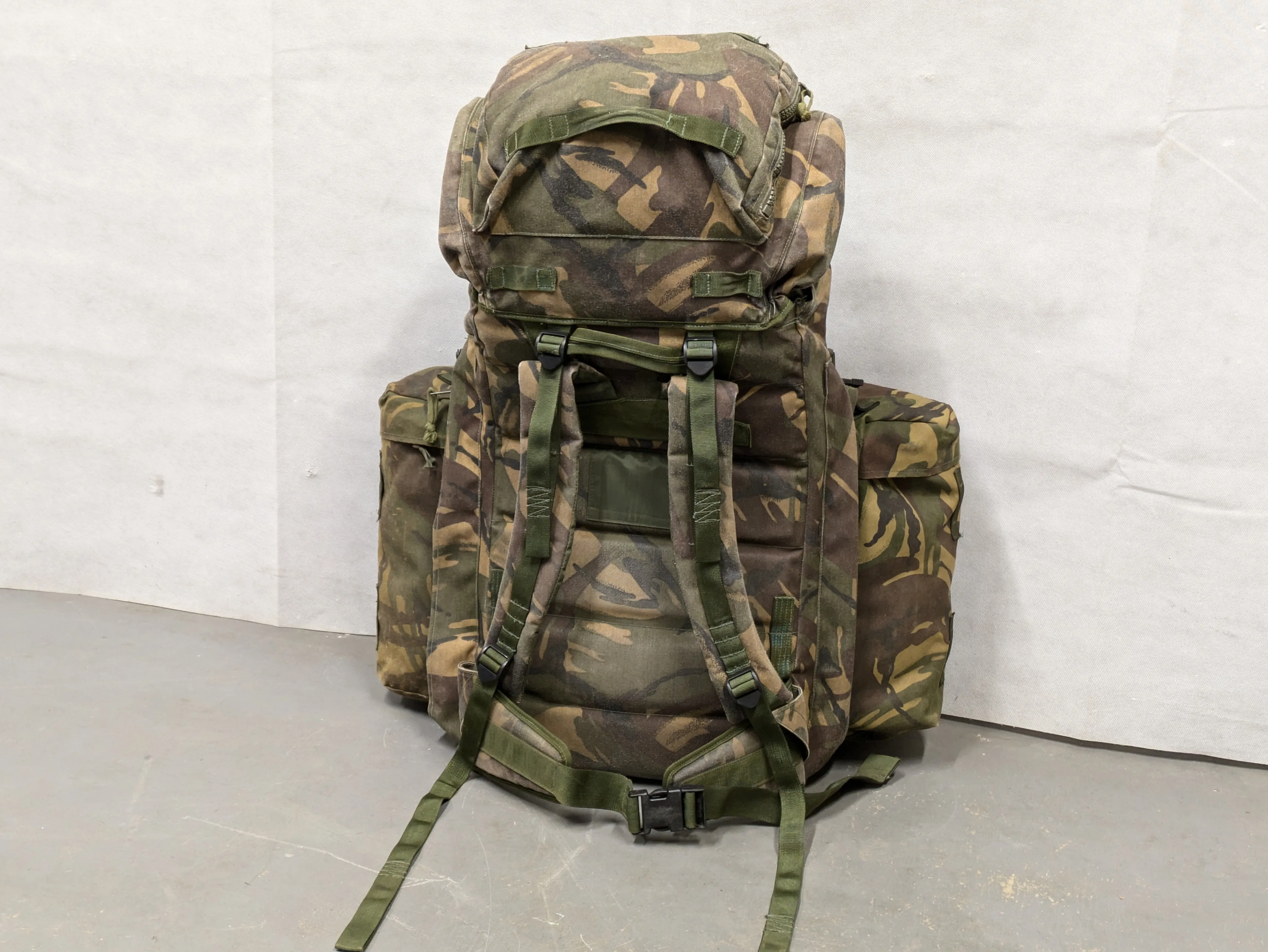 British Army DPM Camo Long Back 100L Bergen Rucksack with Side Pockets