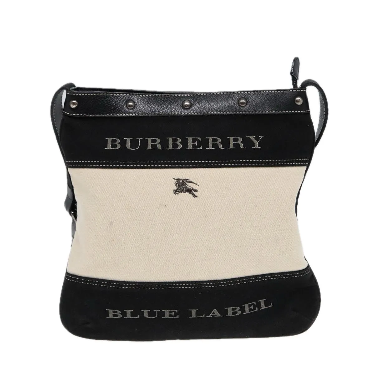 BURBERRY Blue Label Shoulder Bag Canvas Black White Silver  bs17299