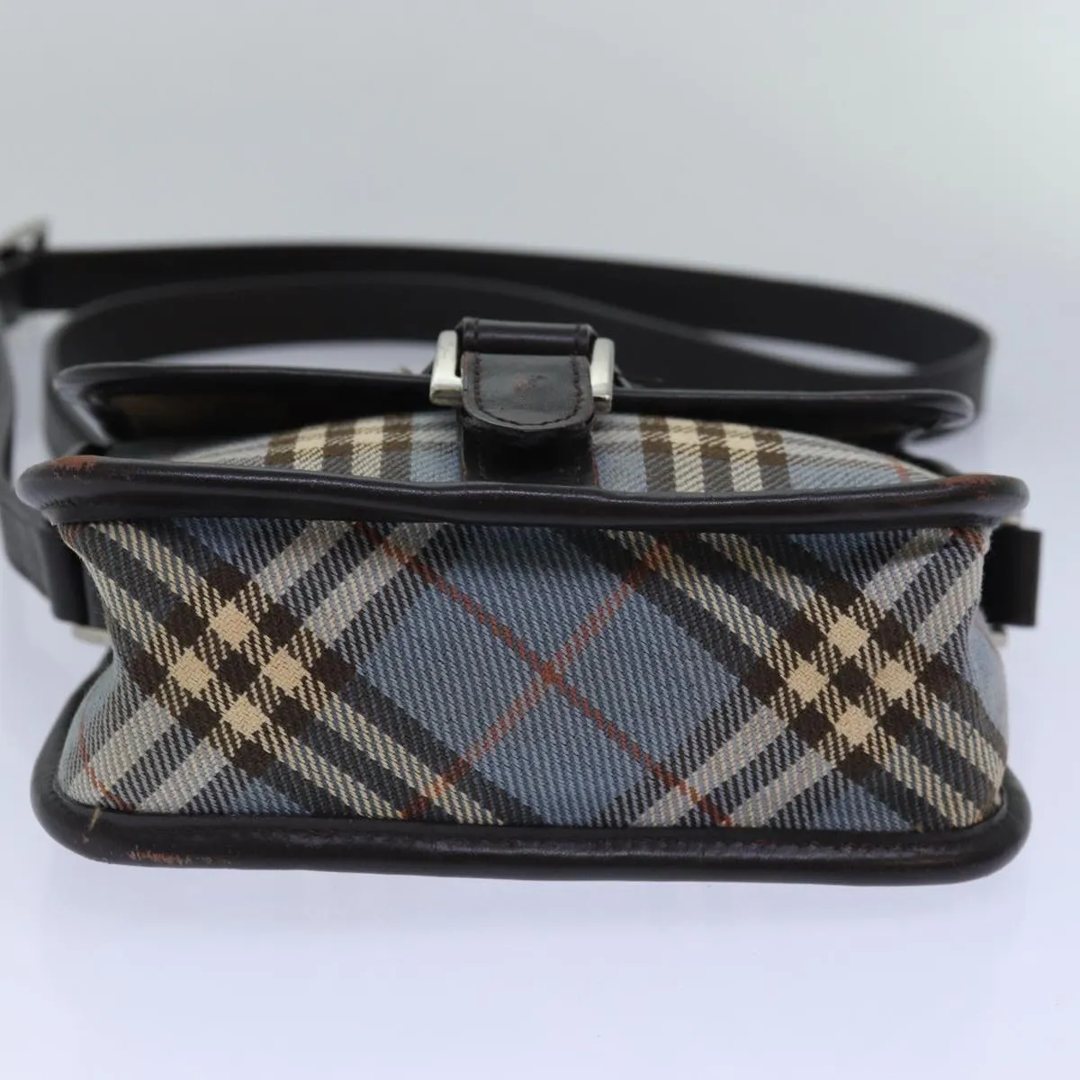 BURBERRY Nova Check Blue Label Shoulder Bag Canvas Blue Dark Brown  bs15674