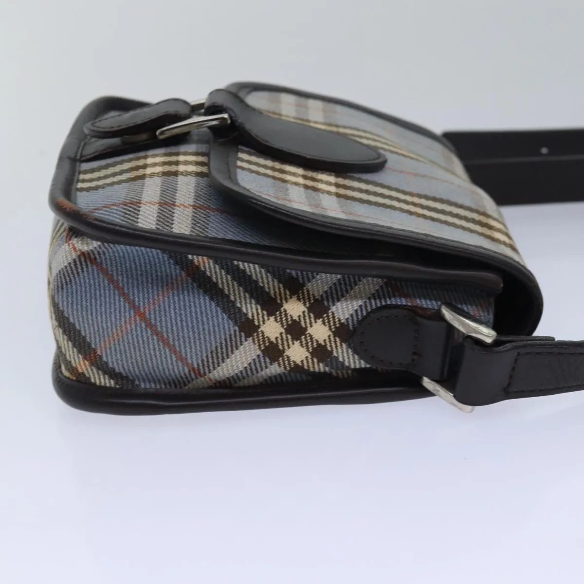 BURBERRY Nova Check Blue Label Shoulder Bag Canvas Blue Dark Brown  bs15674