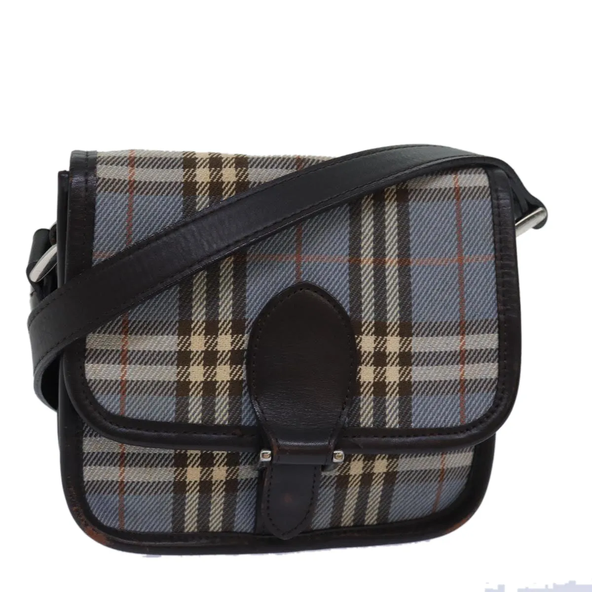 BURBERRY Nova Check Blue Label Shoulder Bag Canvas Blue Dark Brown  bs15674