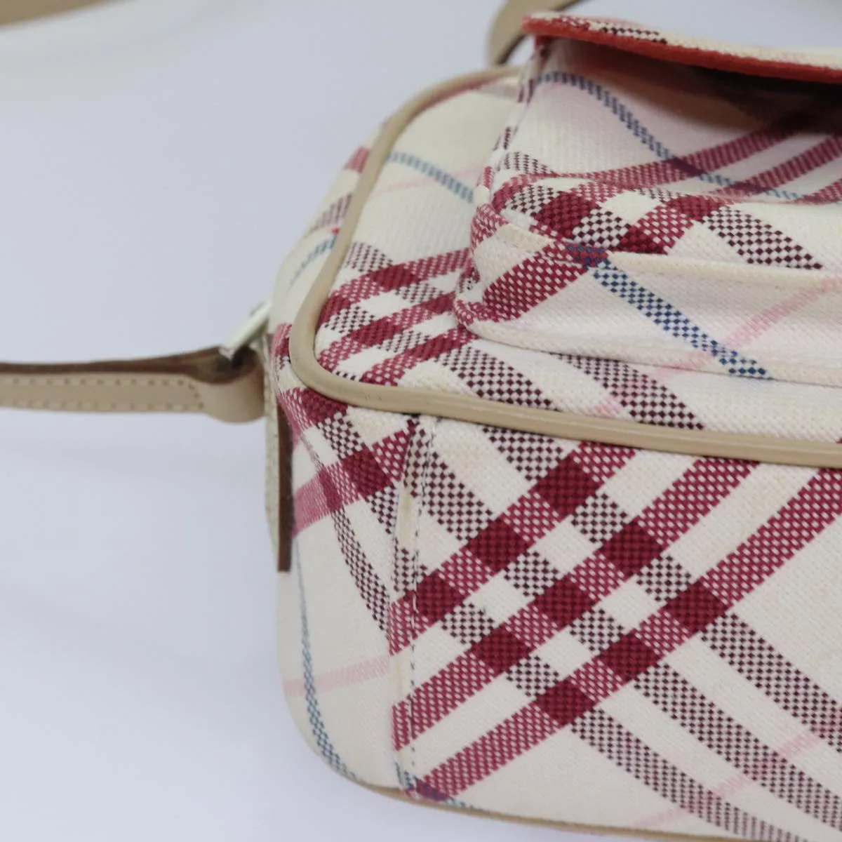 BURBERRY Nova Check Blue Label Shoulder Bag Canvas White  87637