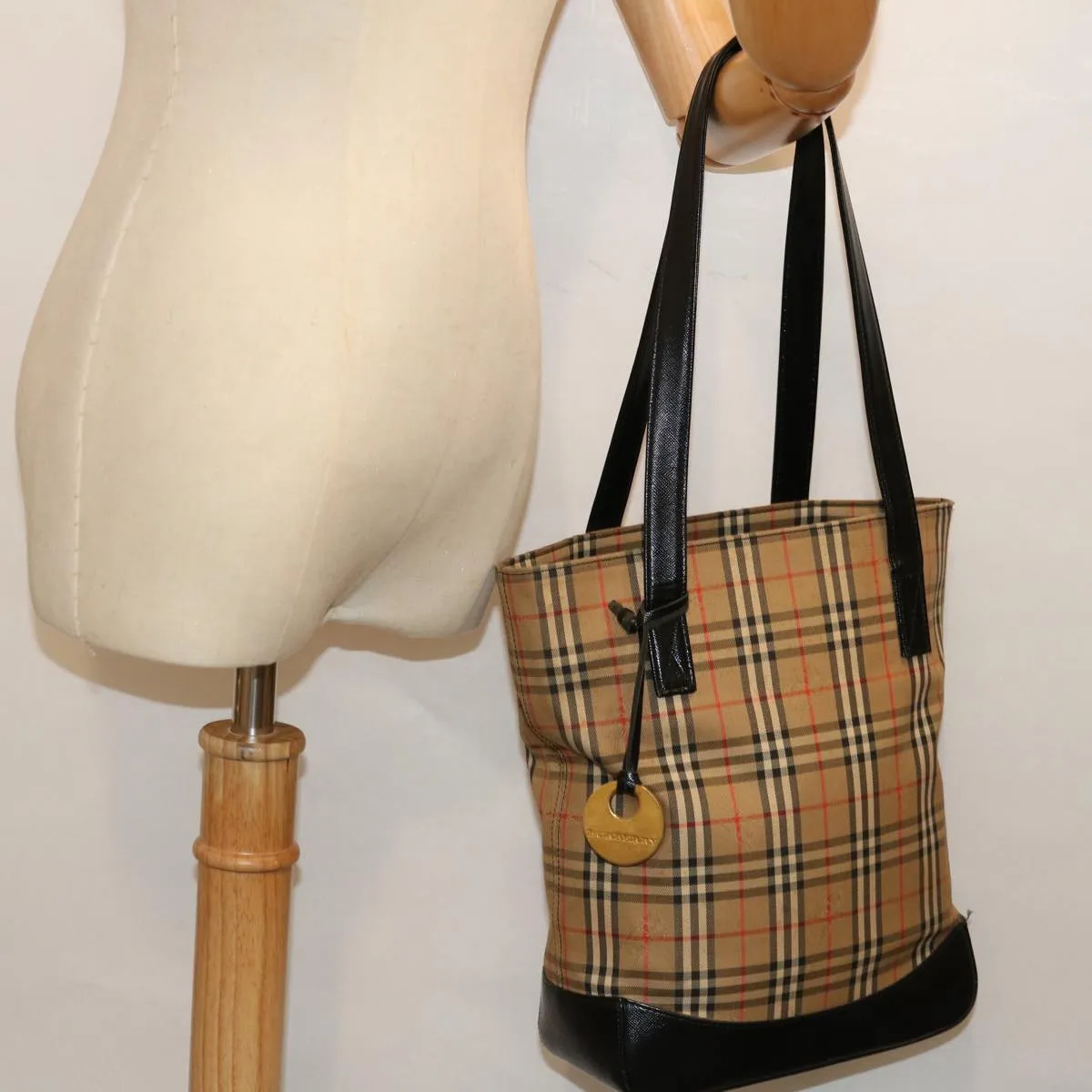 BURBERRY Nova Check Shoulder Bag Canvas Beige Black  ac2917