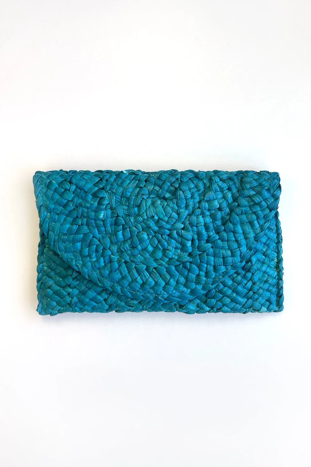 Cabana Raffia Clutch - Blue Emerald