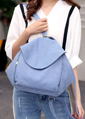 Chic Blue Solid Large Capacity Canvas Satchel Handbag