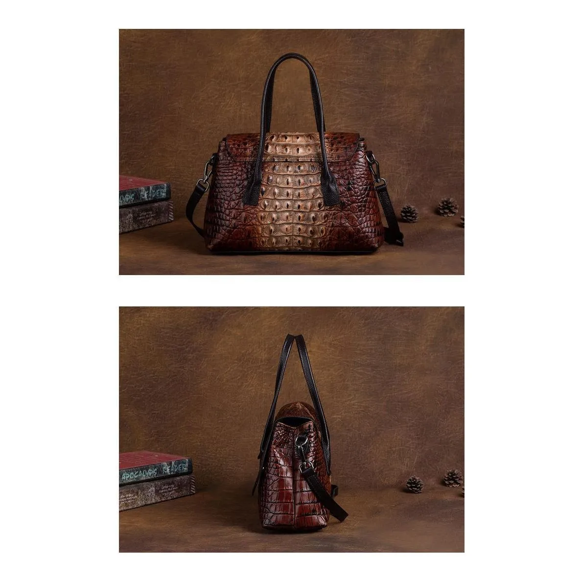 Chic CrocLeather Retro Croc Pattern Shoulder Bag