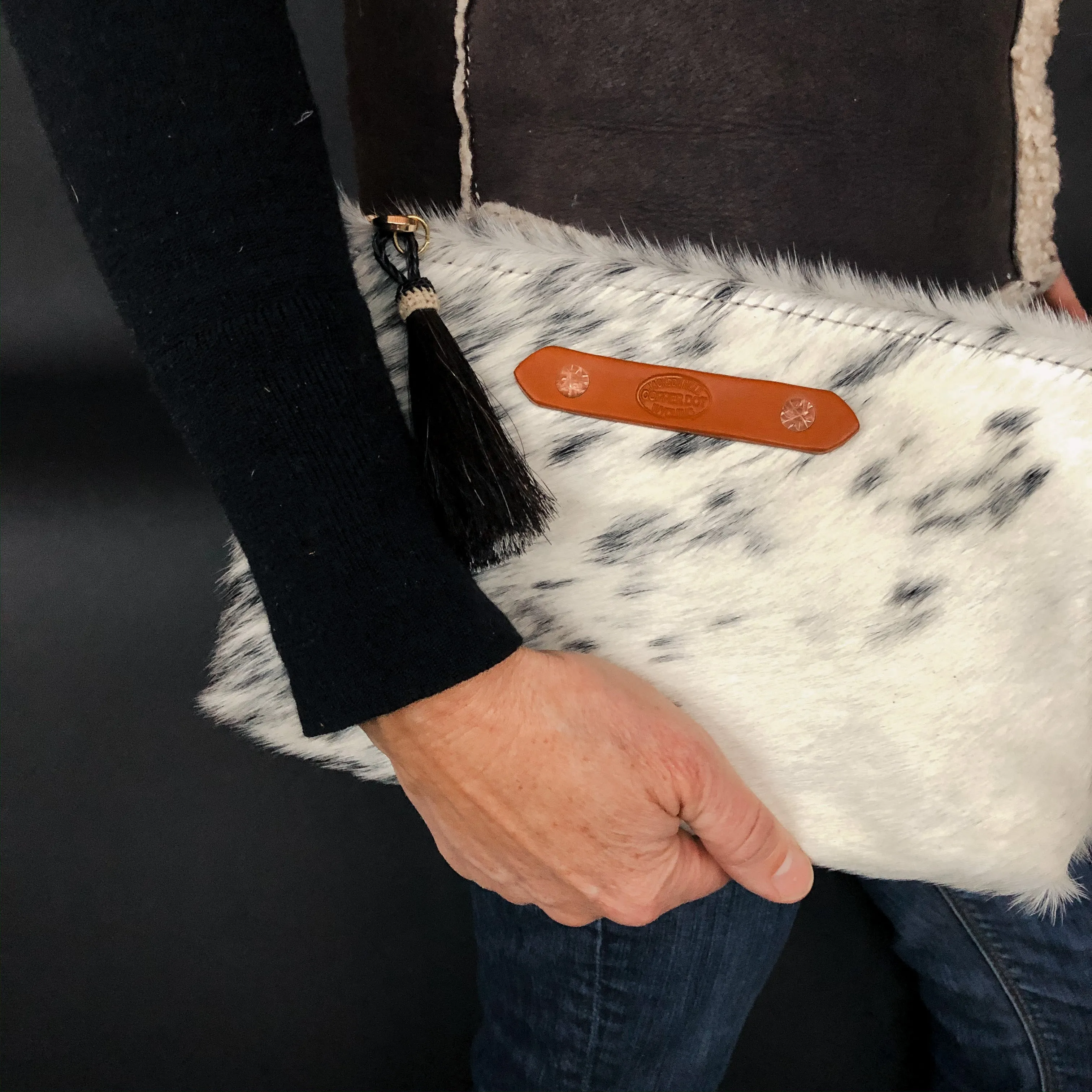 Cream & Brown Hide Zippy Clutch