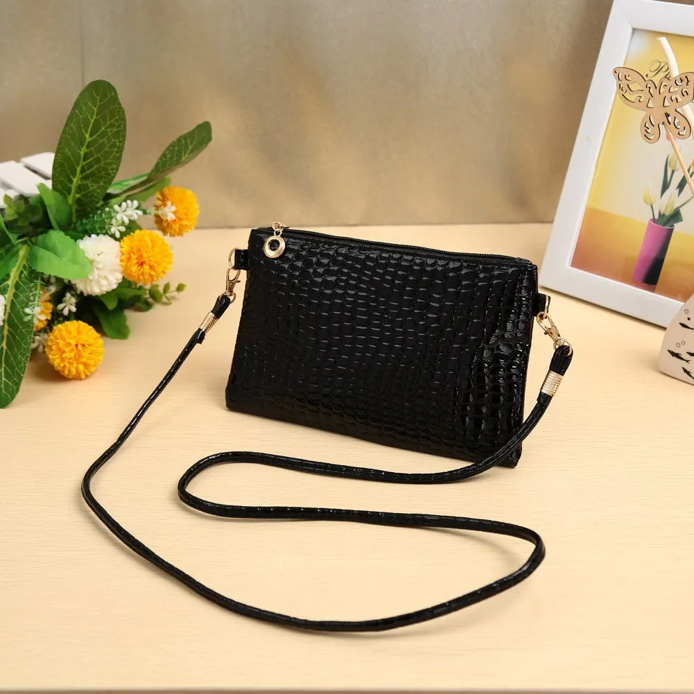 Cute Crocodile Patten Mini P U Leather Zipper Handbag for Women