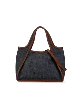 Denim Satchel with Faux Leather Trim and Detachable Pouch