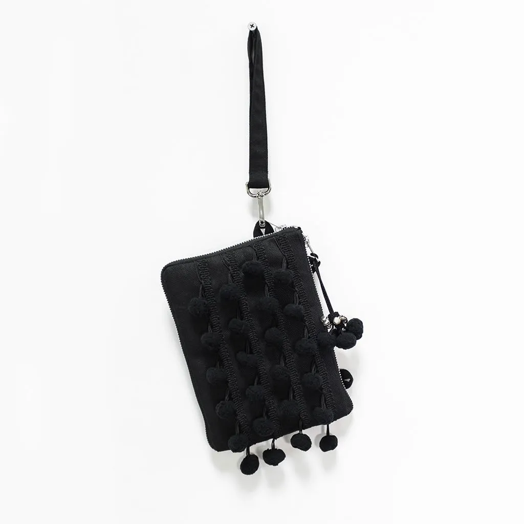 Ha Leh Mini Handmade Pom Pom Black Mini Crossbody Bag