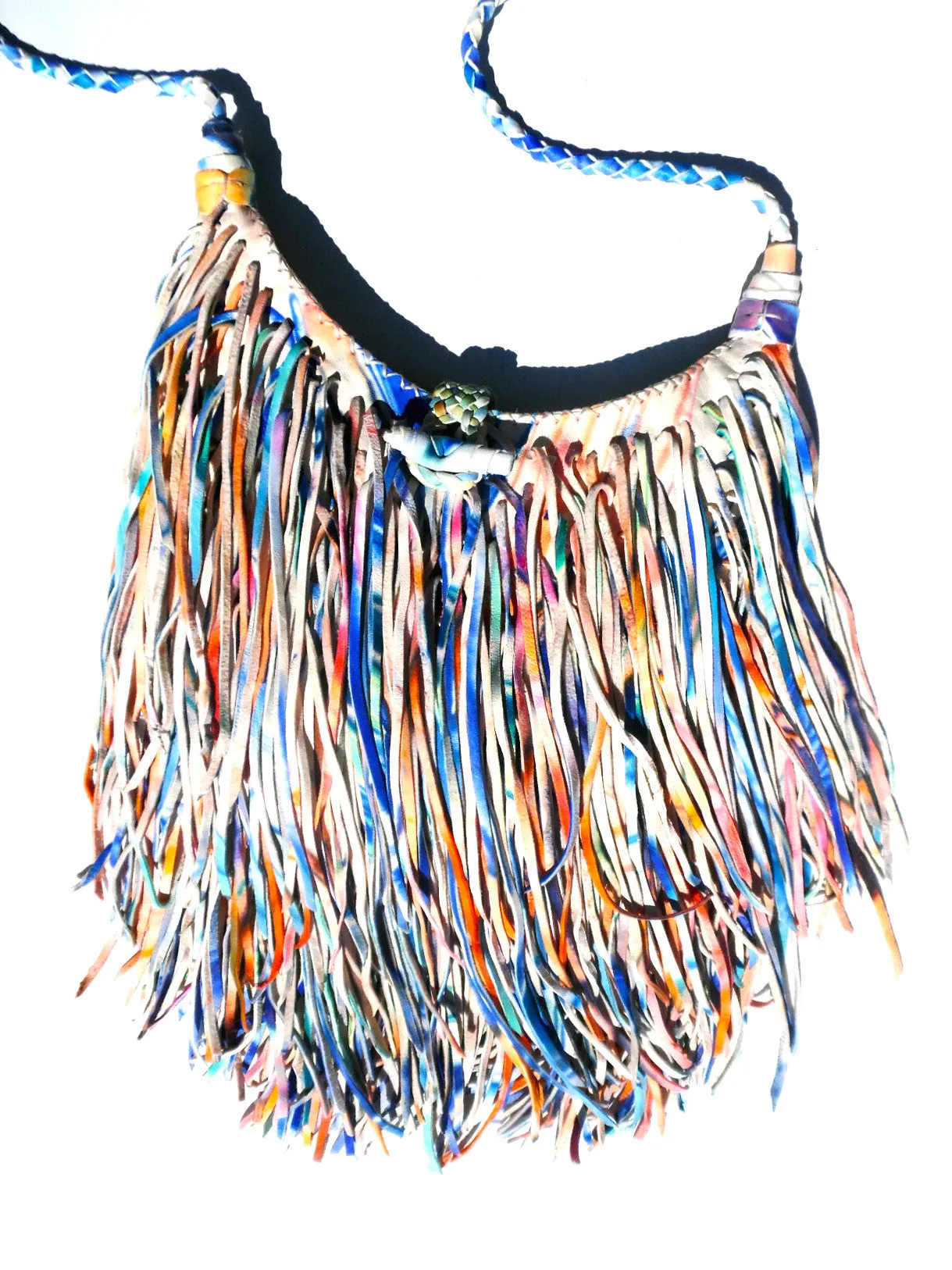 Hand Woven Leather Clutch With Fringe And Tassel Metallic