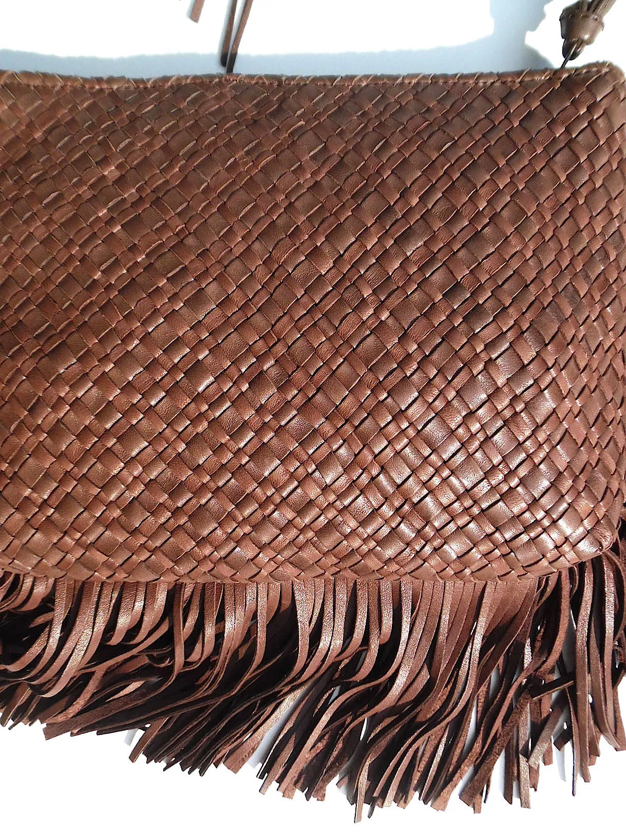 Hand Woven Leather Clutch With Fringe And Tassel Metallic