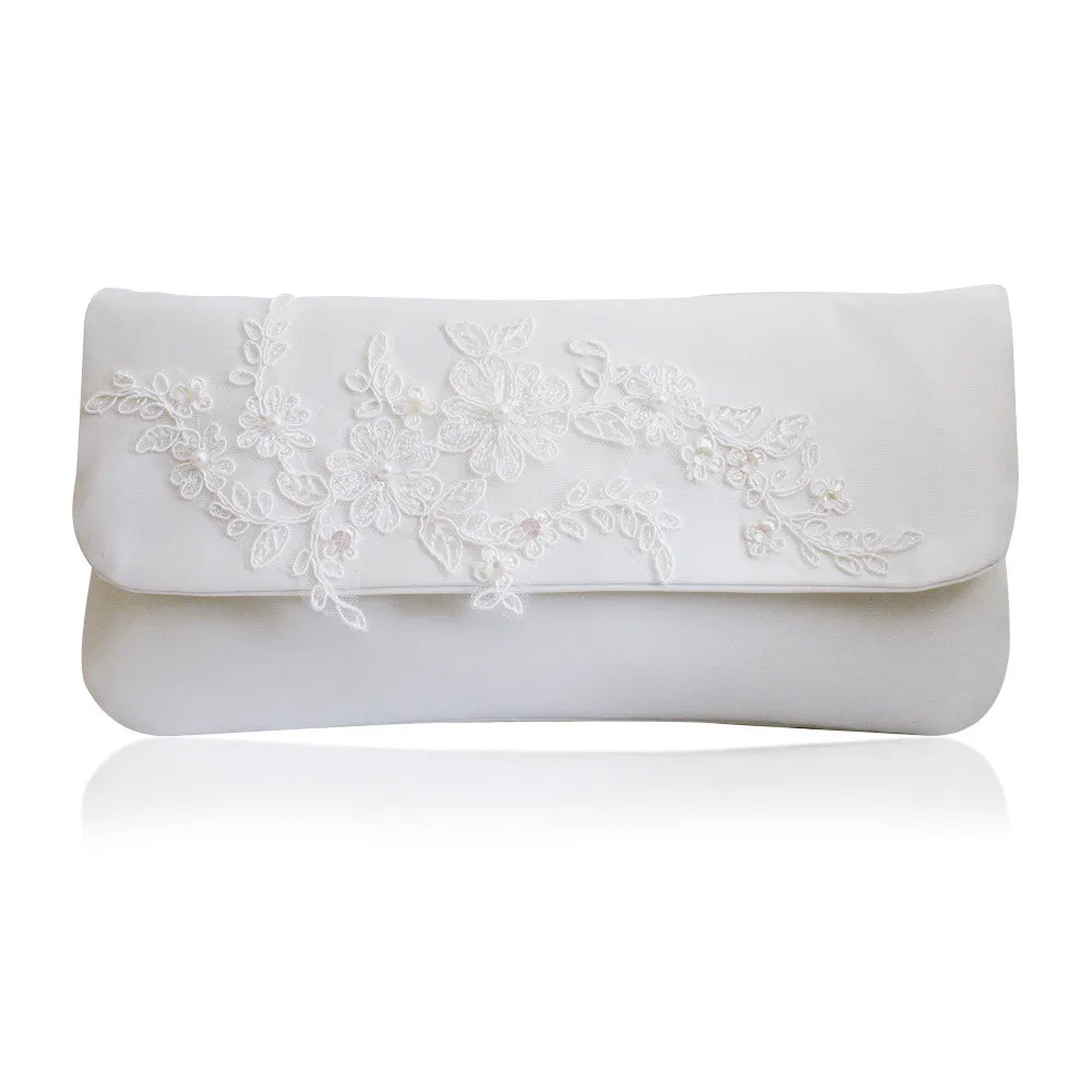 Ivory lace and sequin applique bridal wedding clutch FELICITY