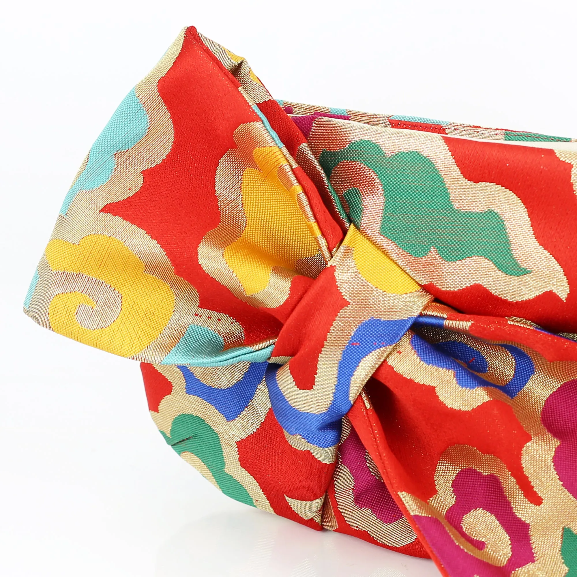 Kimono Obi Bow Clutch Bag | Clouds on Red | Upcycled from vintage Japanese Silk