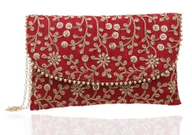 Kuber Industries Women's Handcrafted Embroidered Clutch Bag|Purse/Handbag for Bridal| Casual, Party, Wedding|Size 27 x 17 CM (Red, Maroon)