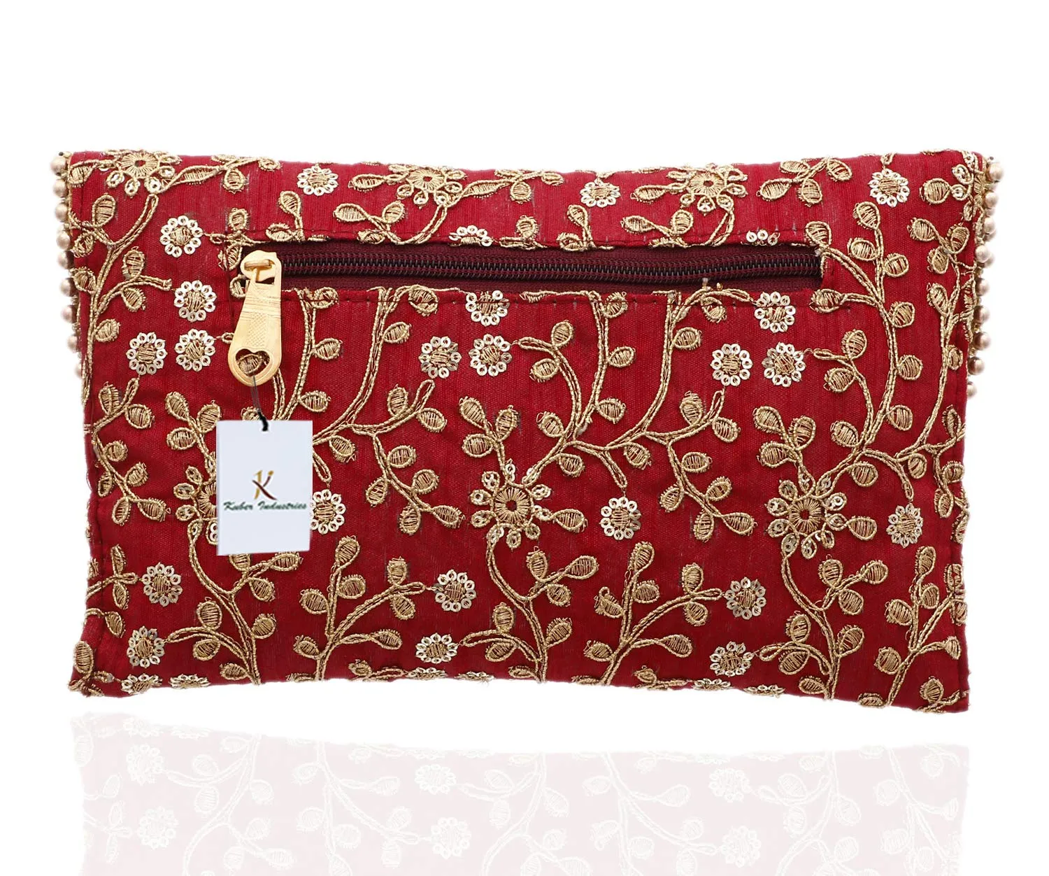 Kuber Industries Women's Handcrafted Embroidered Clutch Bag|Purse/Handbag for Bridal| Casual, Party, Wedding|Size 27 x 17 CM (Red, Maroon)