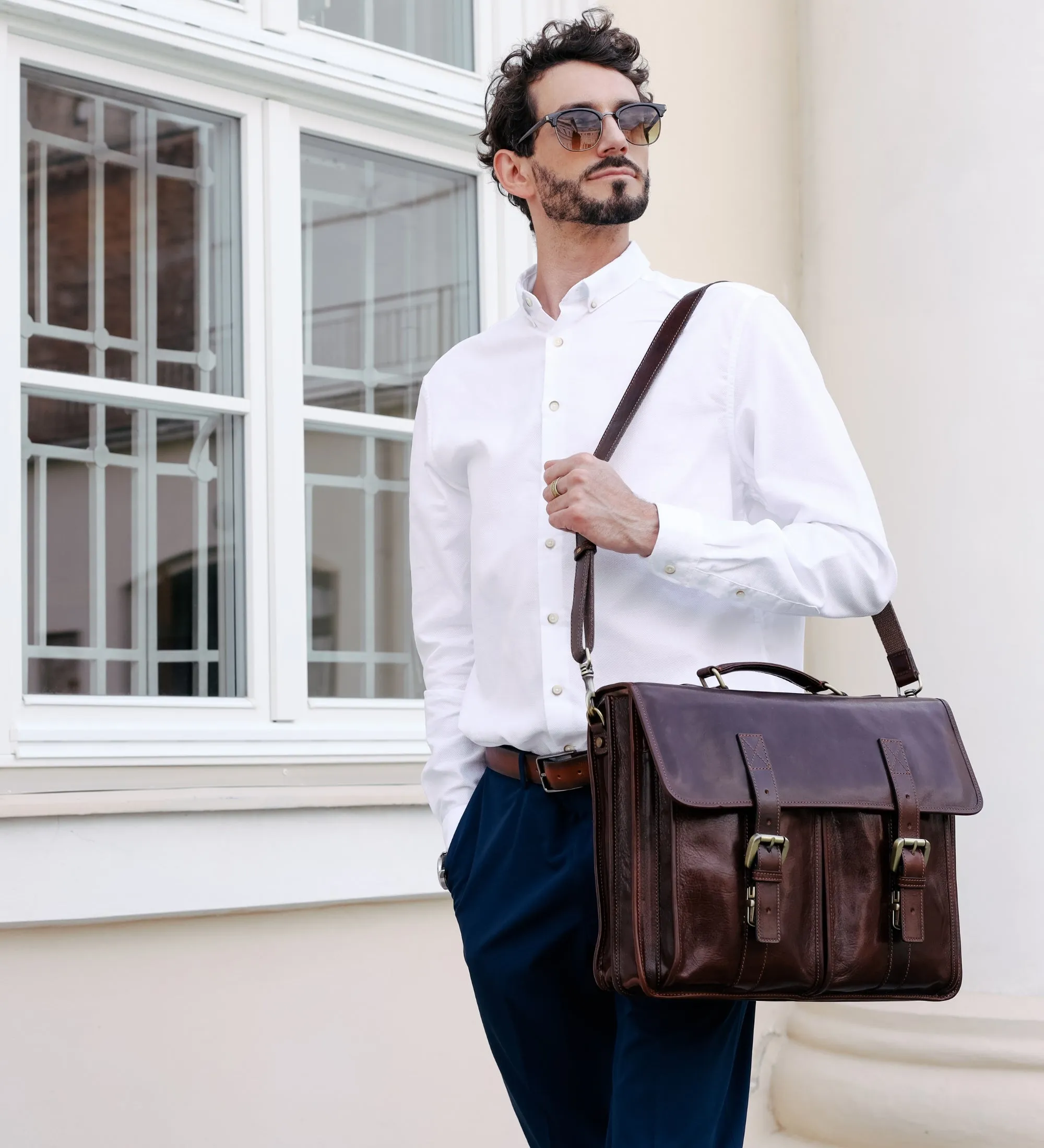 Leather Briefcase Satchel Bag - The Time Machine