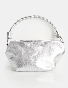 Lillian Cracked Silver Woven Strap Shoulder Bag