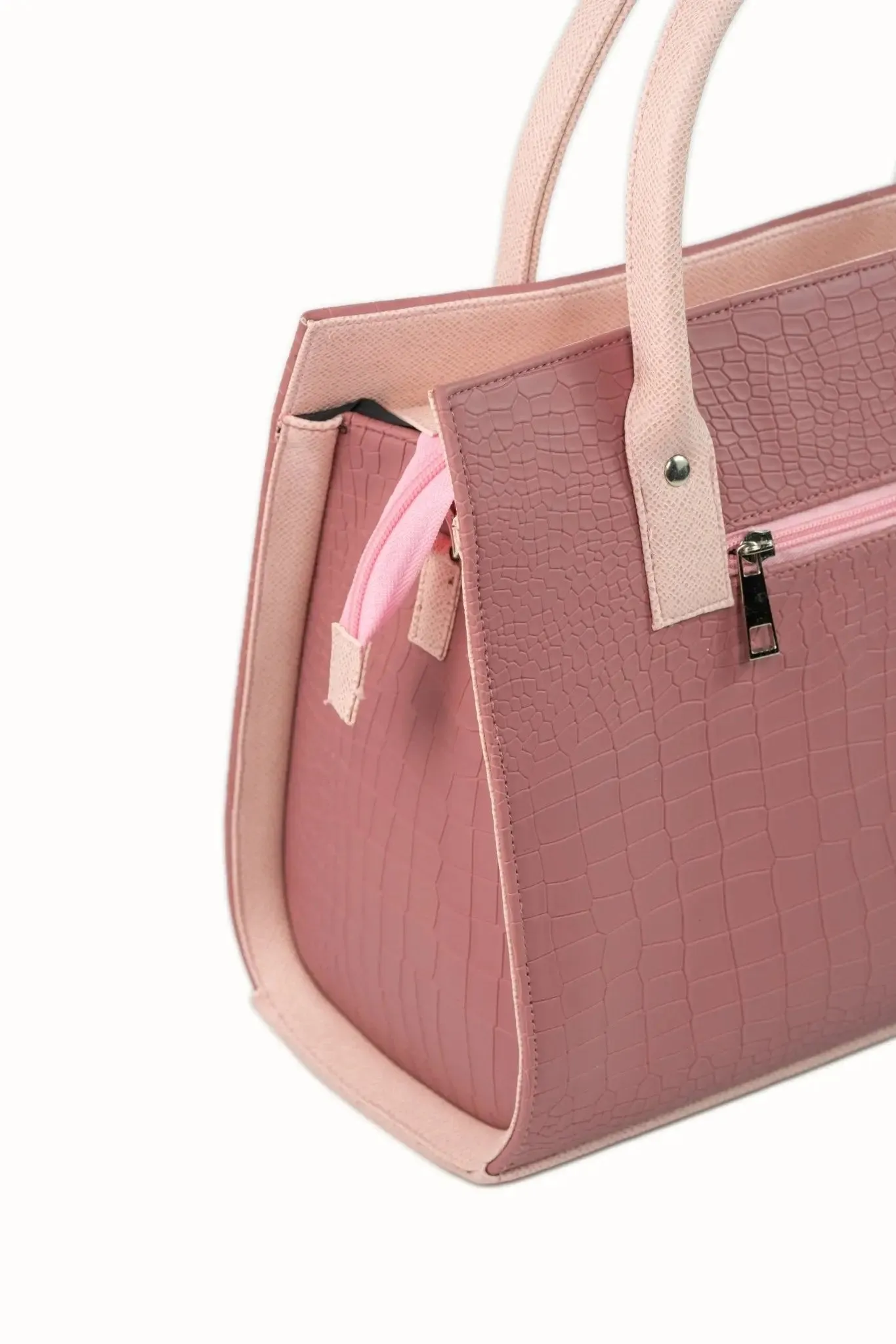 MADELINE Croc Embossed Satchel Bag in Old Rose