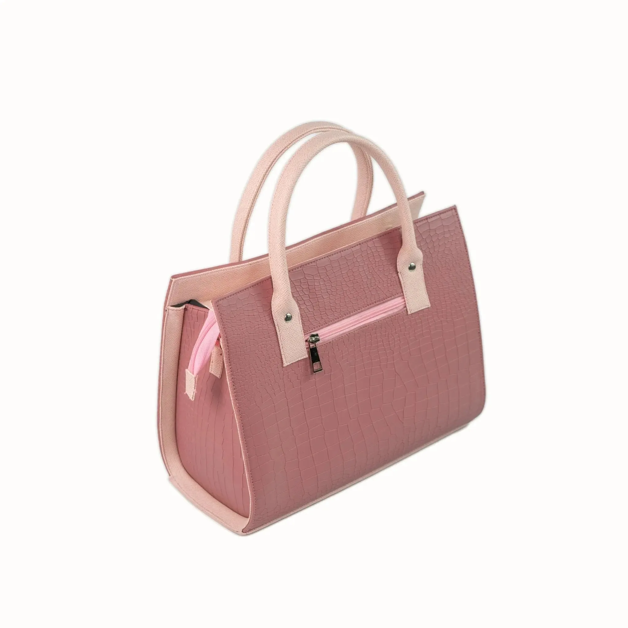 MADELINE Croc Embossed Satchel Bag in Old Rose