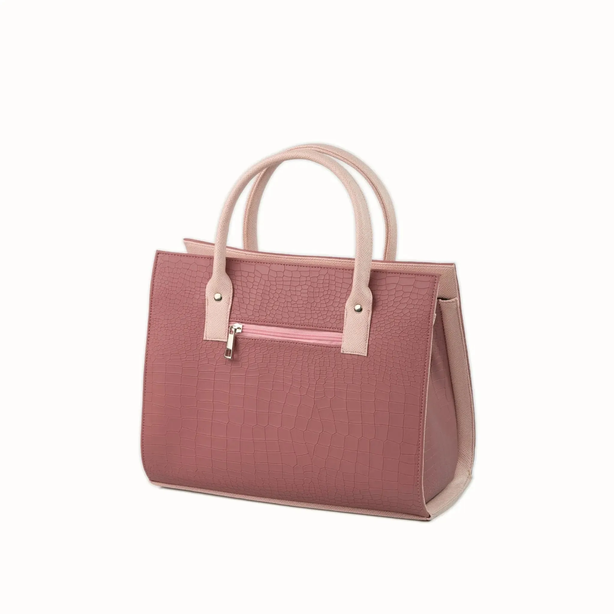 MADELINE Croc Embossed Satchel Bag in Old Rose