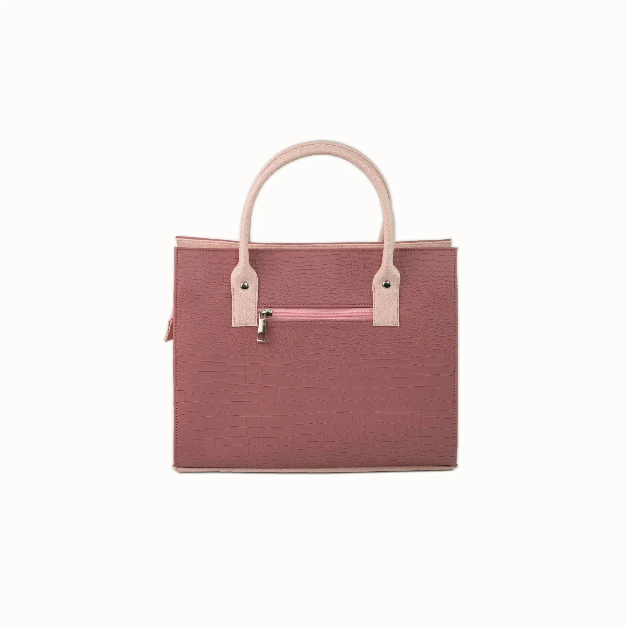 MADELINE Croc Embossed Satchel Bag in Old Rose