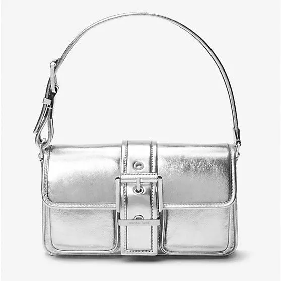 Michael Michael Kors Colby Medium Metallic Leather Bag, Silver