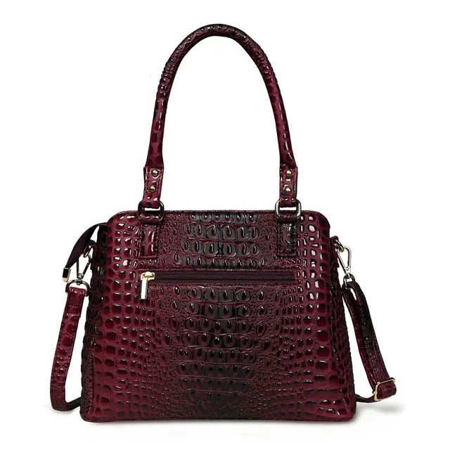 Pelle Luxur Women's Wine Red, Premium PU Satchel Bag, Medium Size with Zipper Closure