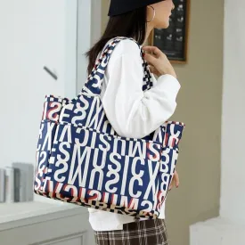 Printed Nylon Tote Shoulder Bag: Casual Chic with Large Capacity