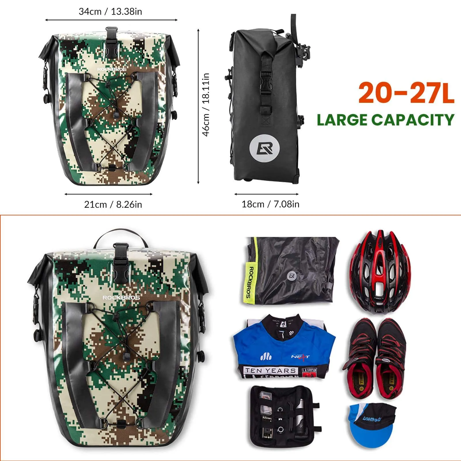 ROCKBROS 100 % wasserdichte Transporttaschen mit Netztasche 27L