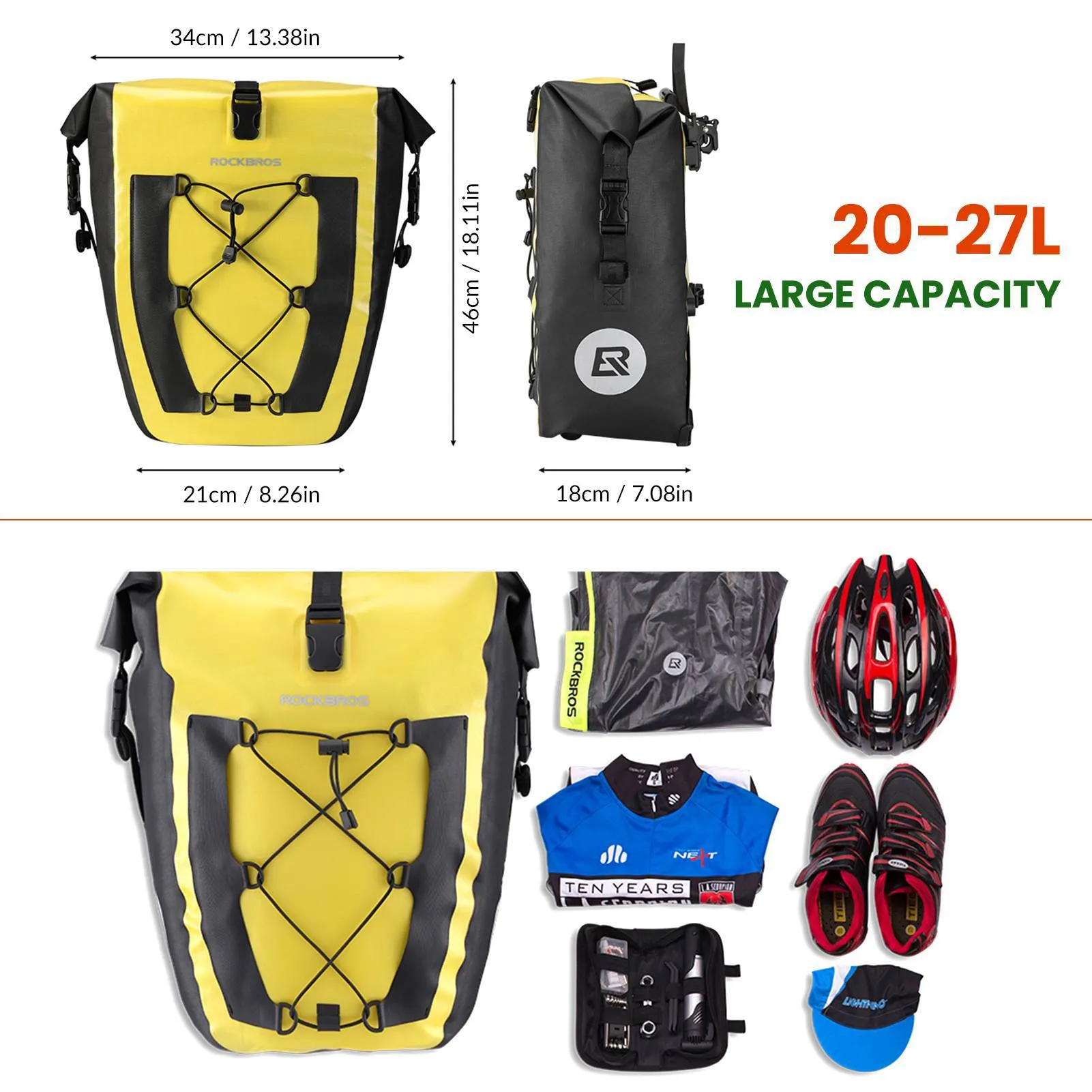 ROCKBROS 100 % wasserdichte Transporttaschen mit Netztasche 27L