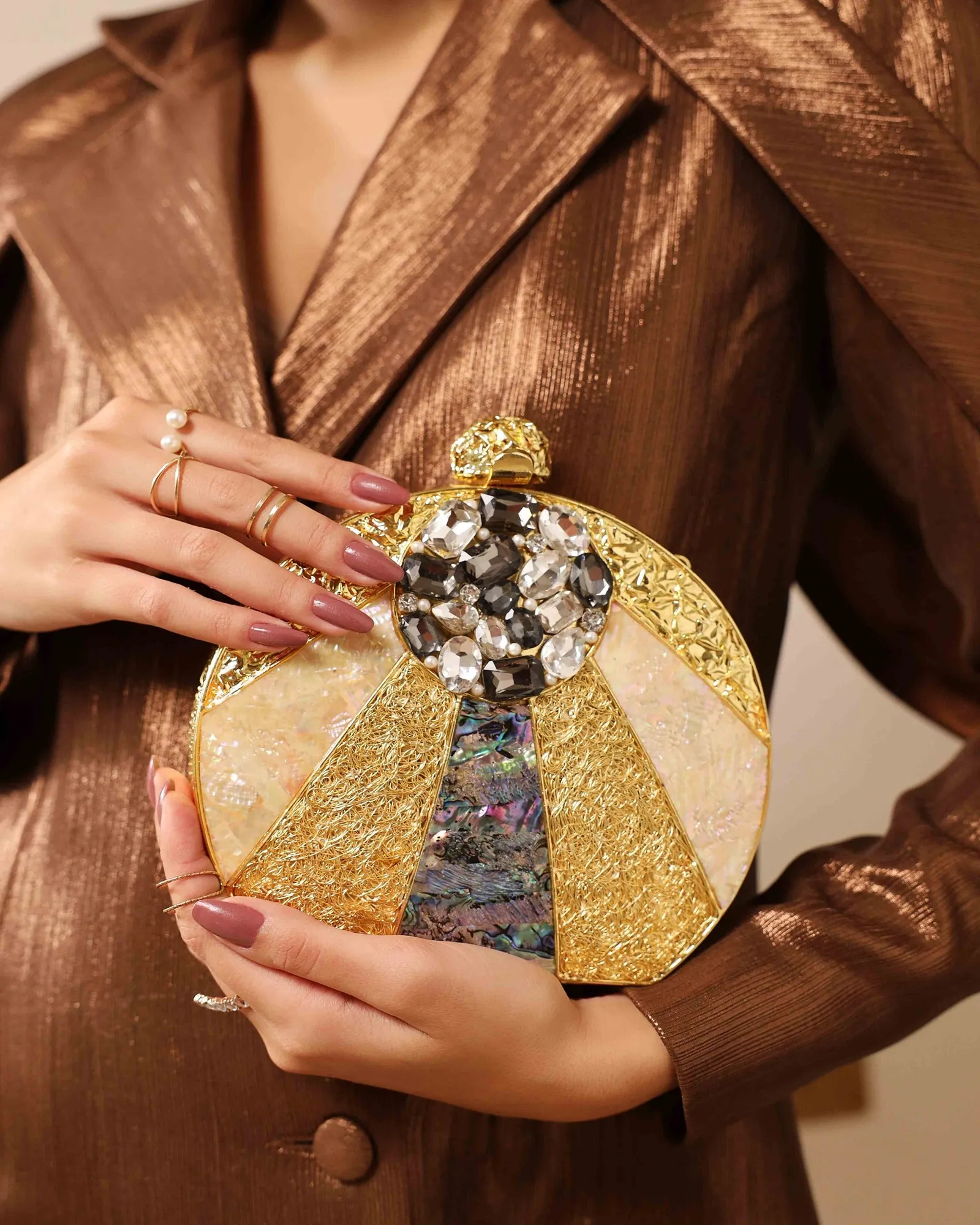 Roma Round Embellished Clutch