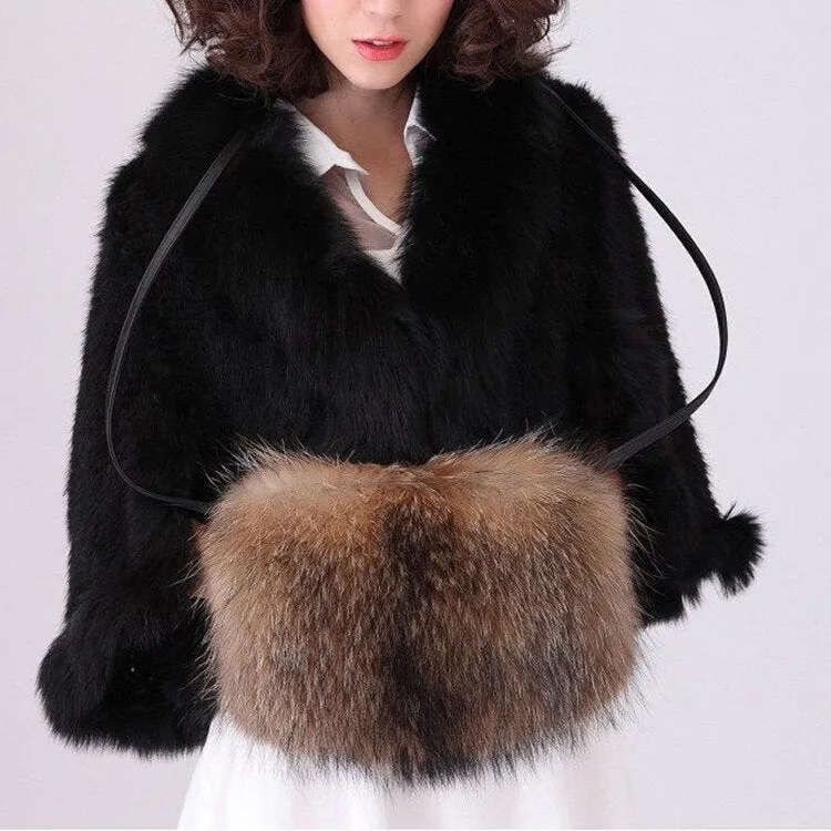 Shoulder Bag Real Fox Fur Bag Raccoon Fur Lamb Fur Handbag Totes FS14401