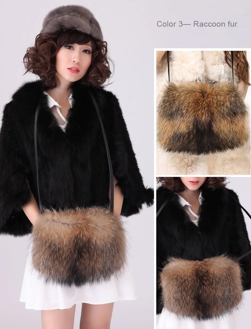 Shoulder Bag Real Fox Fur Bag Raccoon Fur Lamb Fur Handbag Totes FS14401