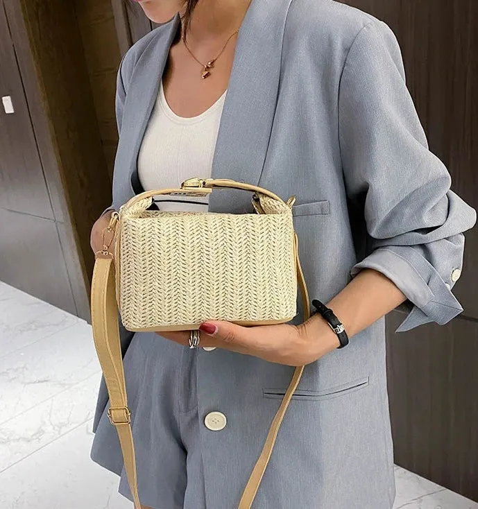 Versatile Small Square Straw Woven Bag