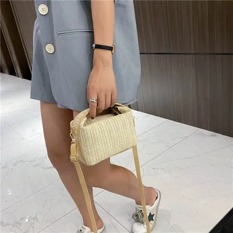 Versatile Small Square Straw Woven Bag