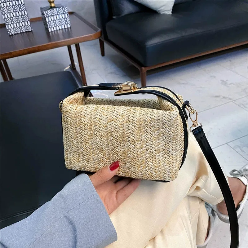 Versatile Small Square Straw Woven Bag