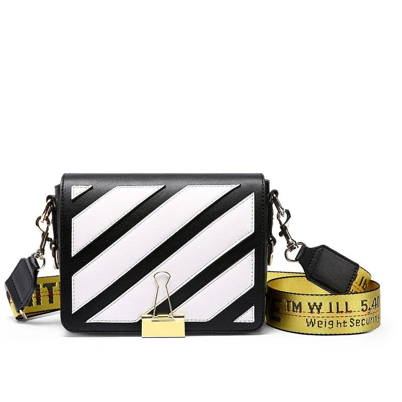 Women Messenger off white Bags Stripes Pattern Leather Handbag Lady Small Clutch Shoulder Bag