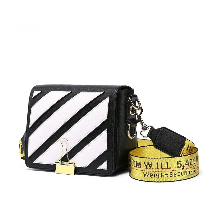 Women Messenger off white Bags Stripes Pattern Leather Handbag Lady Small Clutch Shoulder Bag