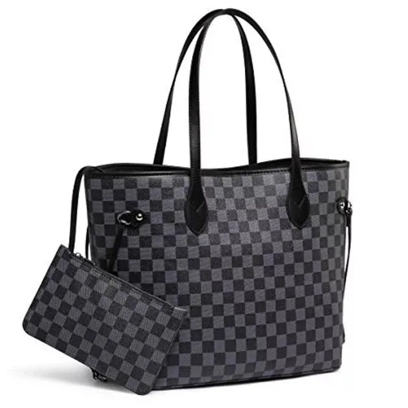 Women's Checkered Tote Bag PU Vegan Leather Satchel with Inner Pouch