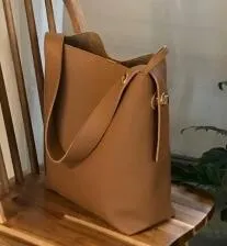 Women's Large Vegan Leather Bucket Tote Shoulder Bag